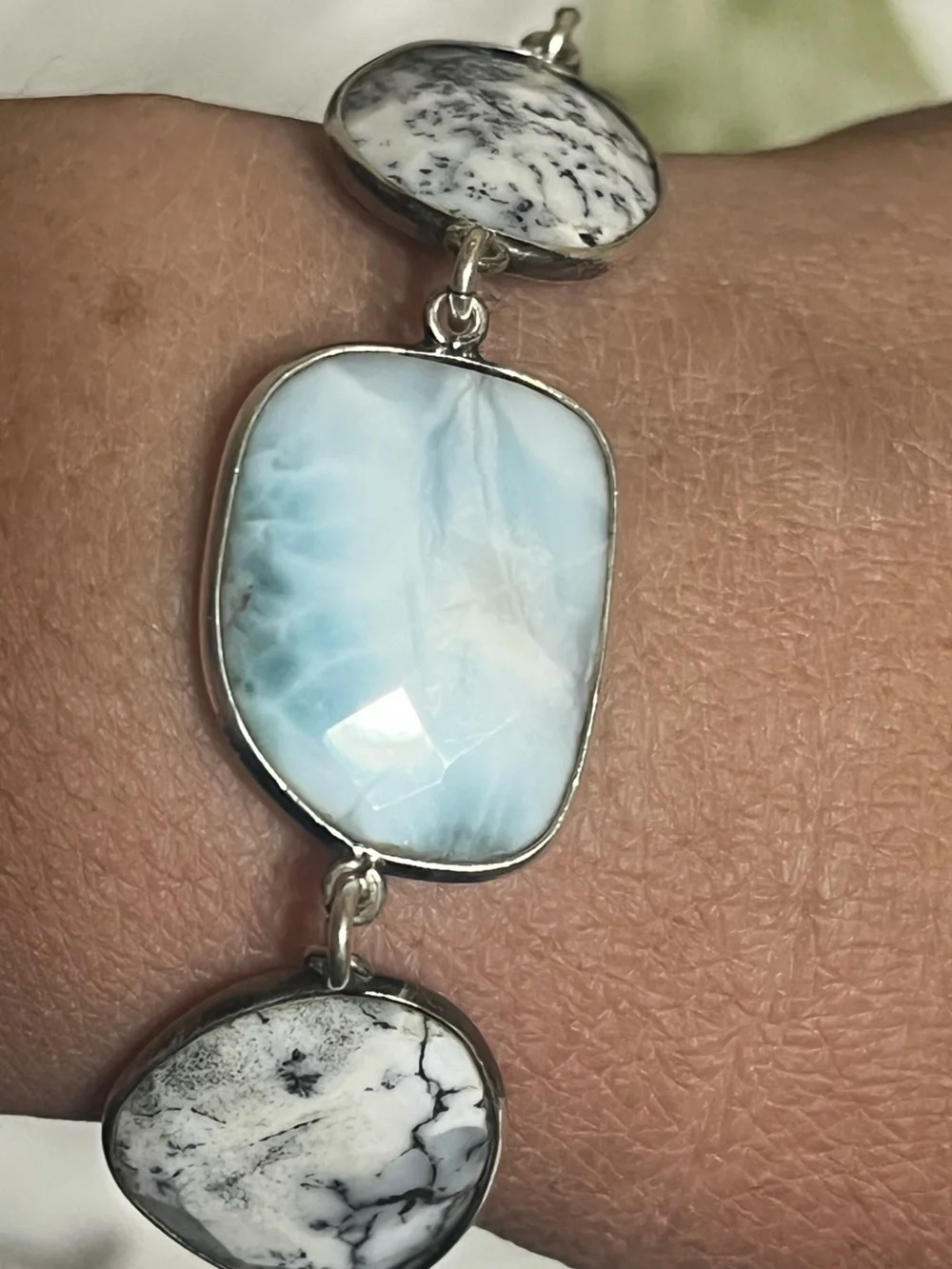 Gorgeous Sterling Larimar Dendritic Agate Bracelet